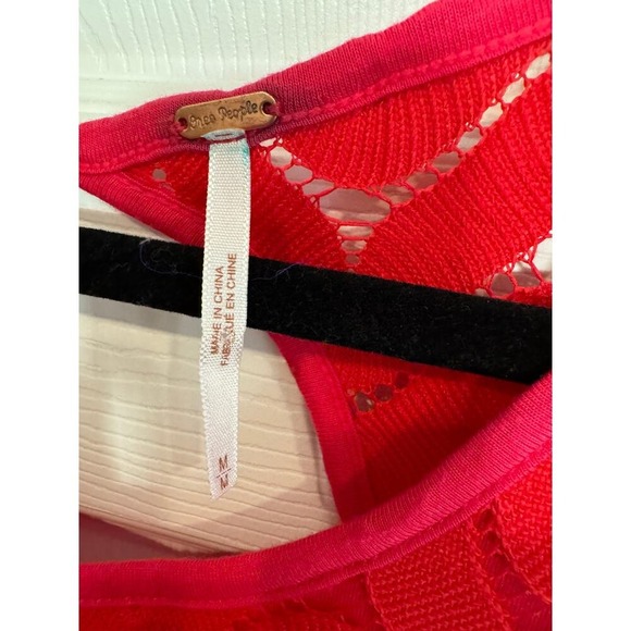 Free People Red Crochet Chevron Knit Long Sleeve Open Back Mini Dress - Picture 3 of 8